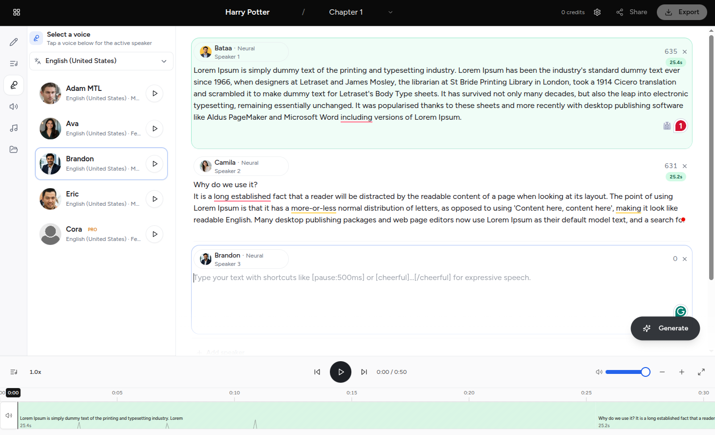 Voiceup Audiobooks Studio — paste notes, assign voices, and export chapter MP3s